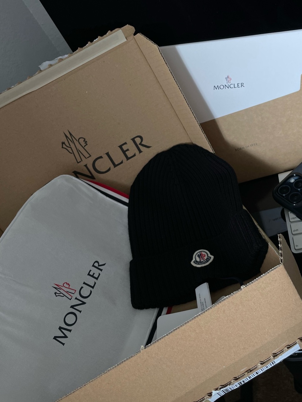 Kids Moncler Black Ribbed Wool Beanie